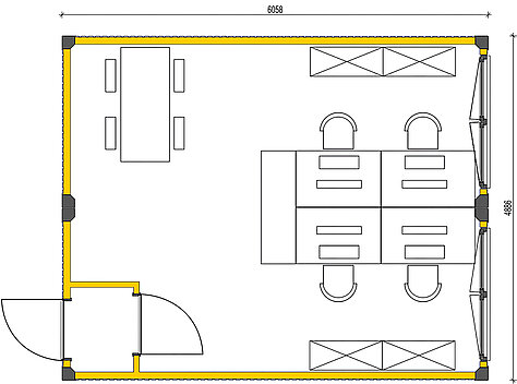 Grundriss: Bürocontainer 6058x4886mm