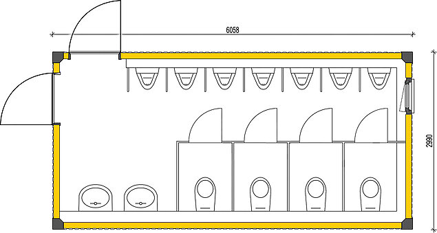 Herren-WC-Container 6058x2990mm